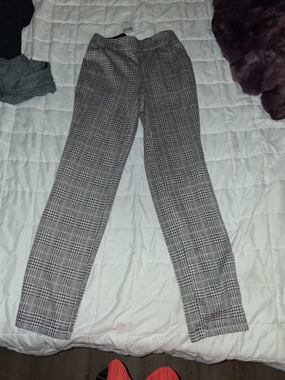 Max Studio Black and White Plaid Straight-Leg Trousers